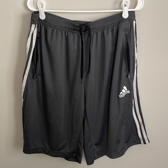 adidas Shorts Adidas Dark Gray White Stripes Mens Athletic Shorts